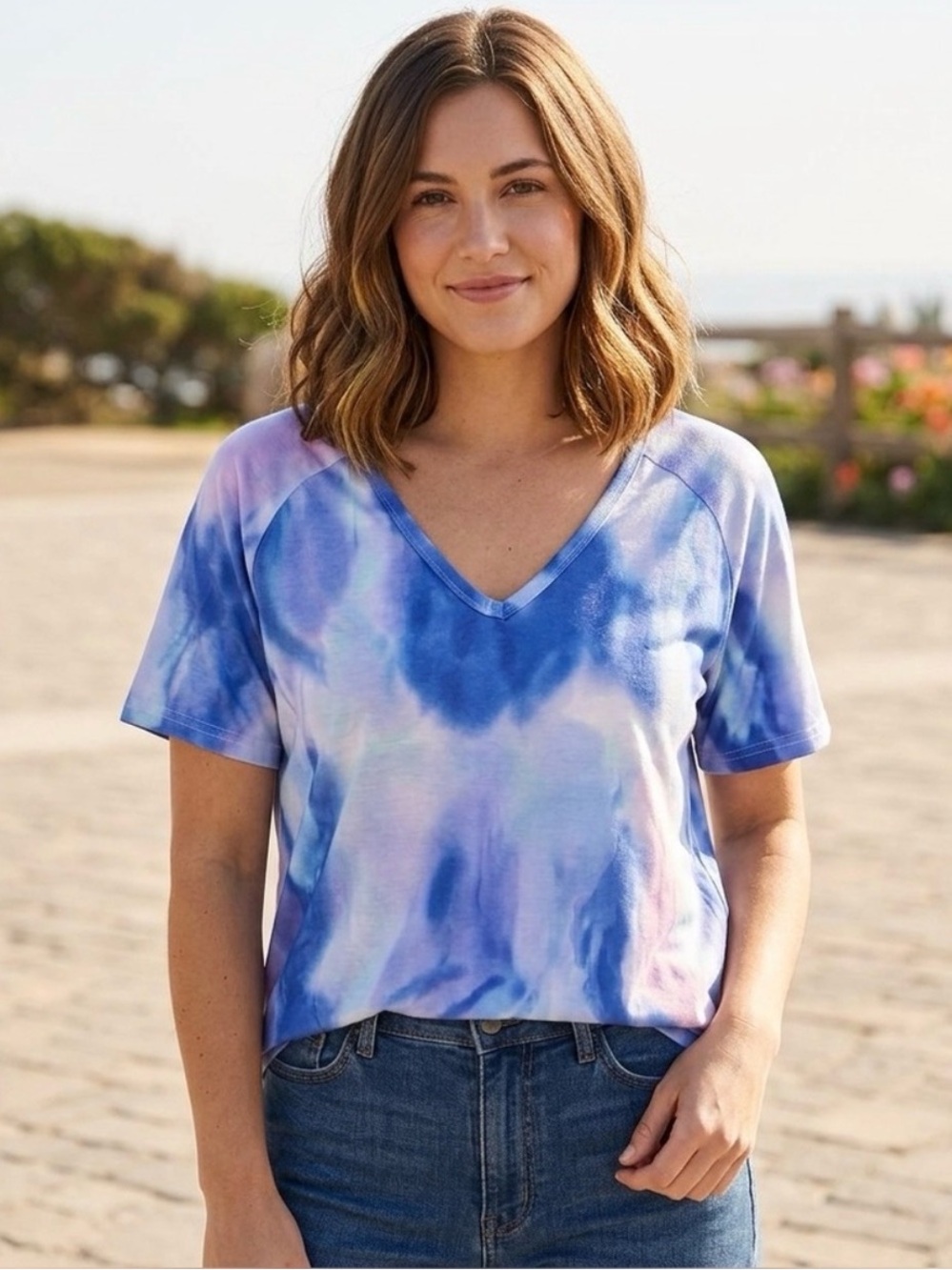 liquid tye dye patterned t-shirt​ blue purple & pink xxl 2xl